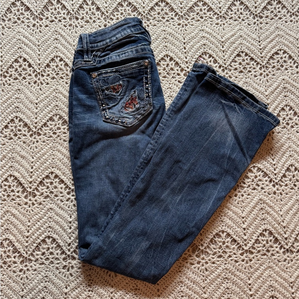 Miss Me Mid-Rise Bootcut Jeans Style M3873B Size 28 x34 Embellishment Pockets